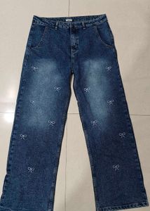 Cute Bow Embroidered Wide Leg Jeans🎀 with tag
