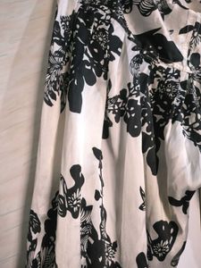 Black &amp; White Floral Satin Kurta Set