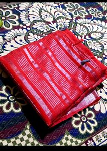Red &amp; Silver Striped Saree....