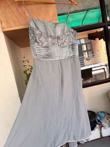 Elegant Grey Lace Overlay Dress