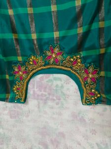 Elegant Green Plaid Ethnic Gown