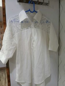 Elegant White Lace Detail shirt