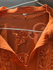 Rust Orange Chikankari Kurta