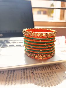 Vibrant Orange Silk Thread Bangles Set - 2.2 size