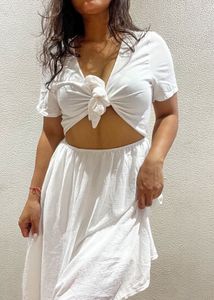 Chic White Tie-Front Cutout Dress