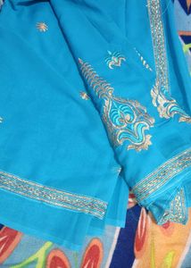Stunning Blue Embroidered Saree