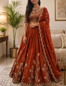 Elegant Orange Embroidered Lehenga Choli