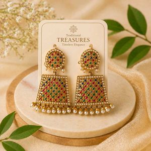 Traditional Kundan & Pearl Jhumkas