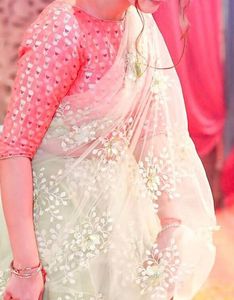 Embroidered Net Saree without blouse