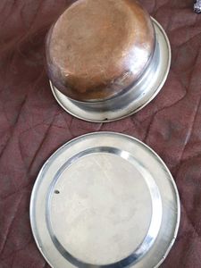 Vintage Stainless Steel Kadhai &amp; Plate Set