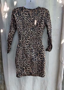 232510. Chic Leopard Print Ruched Mini Dress