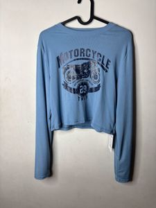 Blue Long Sleeve Cropped T-Shirt