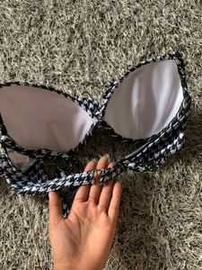 Houndstooth Print Bikini Top