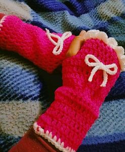 Pink Crochet Fingerless Gloves