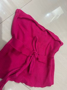 Ribbed Tie-Front Tube Top
