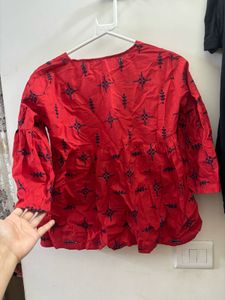 Red Printed Kurta Top/ Peplum top