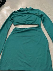 Teal Cut-Out Turtleneck Bodycon Dress