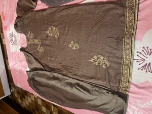 Elegant Brown Kurta Set with Gold Embellishments