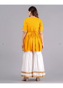 Kurta, Sharara pant, Shell belt with necklace