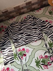 Zebra Print Crop Top with Bell Sleeves