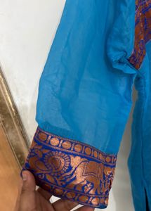 Elegant Teal Kurta with Brocade Yoke