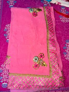Pure Georgette  Pink Embroidered Saree