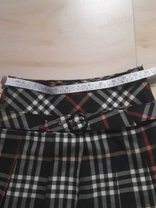 Plaid Pleated Skirt with Belt