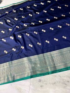 Elegant Navy Blue Soft Silk Allover Booti Saree
