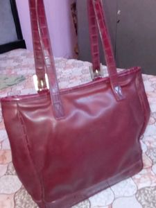 Chic Maroon Faux Leather Tote Bag