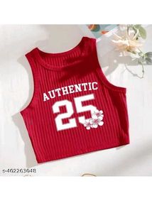 Red Ribbed Crop Top with "Authentic 25"