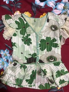 Floral Print Top with Ruffle Sleeves