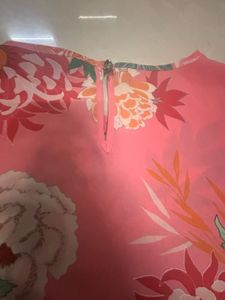 Pink Floral Print Top with Flutter Bell Sleeves -