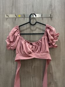 Elegant Satin Tie-Front Crop Top