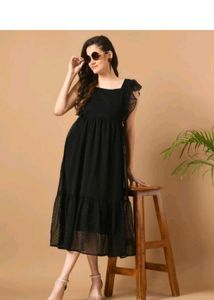AAYU Black Swiss Dot Ruffle Dress