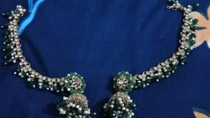 Elegant Green Jhumka Earrings with kaanchain
