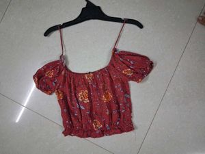 Red Floral Off-Shoulder Crop Top