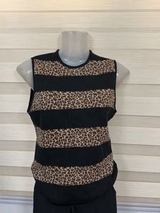 Sleeveless Leopard Print Striped Top