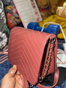 pink sling Bag with Gold Chain