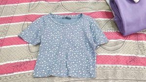 Blue Ditsy Print Cropped T-Shirt