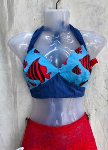 I. Cute Fish Print Halter Bikini Top
