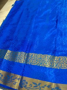 Vibrant Blue &amp; Yellow Brocade Saree