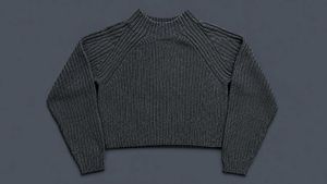 CHARCOAL BLACK RIBBED MOCK NECK CROPPED SWEATER