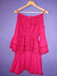 Red Lace Ruffle Mini Dress