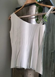 Cream One-Shoulder Top with Detail