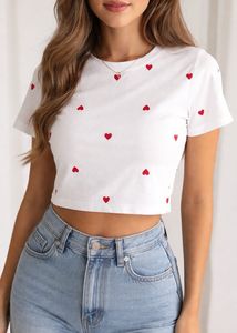 White Crop Top with Red Hearts