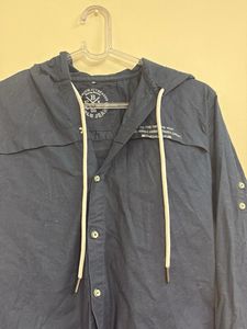 premium  Navy Blue Hooded Shirt