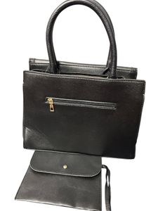 Vintage Black Woven Detail Handbag + Pouch