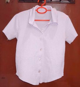 Light Purple Textured Short Sleeve Button-Up Top
