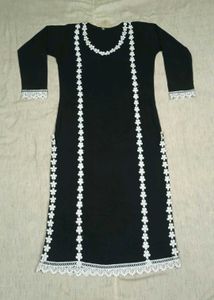 Elegant Black Kurta Set with White Lace