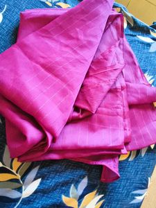 Vibrant Pink Saree with Silver Stripes